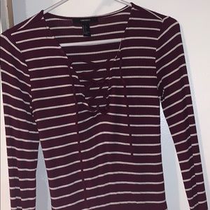 Maroon striped lace up shirt